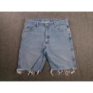 Rustler Cut Off Shorts Men 38 Blue Jorts Distressed Raw Hem Light Wash Frayed